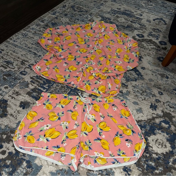 Pink Lemon Print Button-Up Shirt and shorts Set - Picture 2 of 7